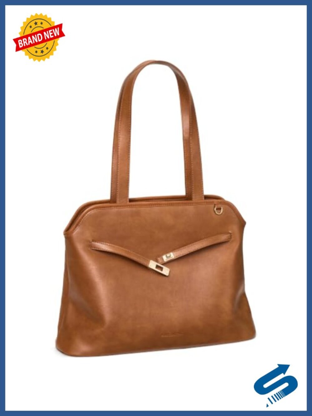 Vegan Leather Satchel Tote Bag Turn-Lock Work Commute